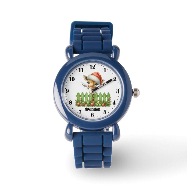 Feestelijke kerstgiraf en naam jongens horloge (Voorkant)