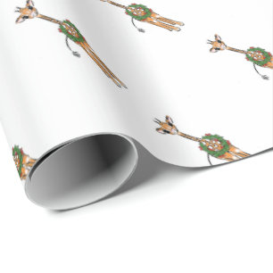 feestelijke kerstGiraffes, rode groene Holly-hars Cadeaupapier