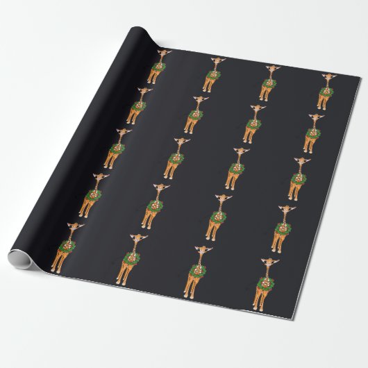 feestelijke kerstGiraffes, rode groene Holly-hars Cadeaupapier (Uitgerold)