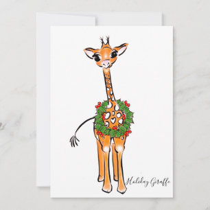 feestelijke kerstGiraffes, rode groene Holly-hars Kaart