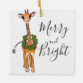 feestelijke kerstGiraffes, rode groene Holly-hars Keramisch Ornament (Voorkant)