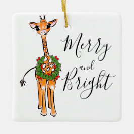 feestelijke kerstGiraffes, rode groene Holly-hars Keramisch Ornament