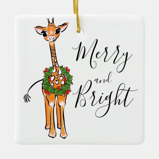 feestelijke kerstGiraffes, rode groene Holly-hars Keramisch Ornament (Voorkant)