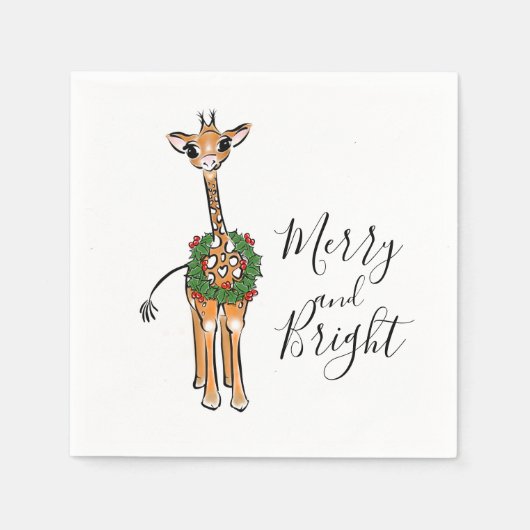 feestelijke kerstGiraffes, rode groene Holly-hars Servet (Voorkant)