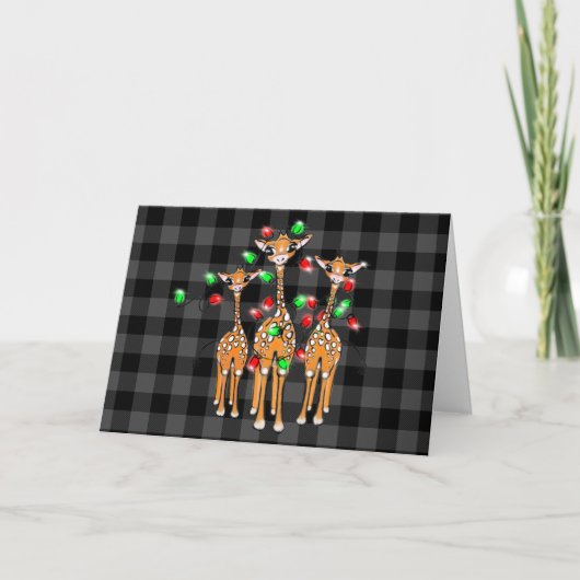 feestelijke kerstGiraffes, rode groene lichten Feestdagen Kaart (Voorkant)
