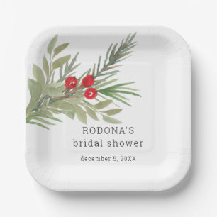 Feestelijke Kerstgroen Bruidsdouche Papieren Bordje