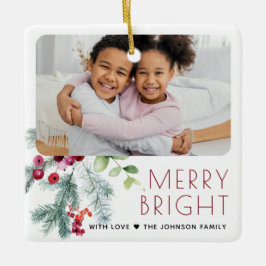 Feestelijke Kerstgroen Foto Keramisch Ornament
