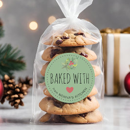 Feestelijke Kerstgroen Gebakken Met Liefde Ronde Sticker