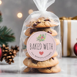 Feestelijke Kerstgroen Gebakken Met Liefde Ronde Sticker