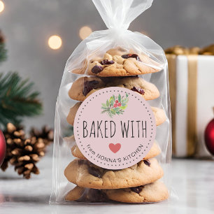 Feestelijke Kerstgroen Gebakken Met Liefde Ronde Sticker