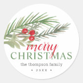 Feestelijke Kerstgroen Ronde Sticker (Voorkant)