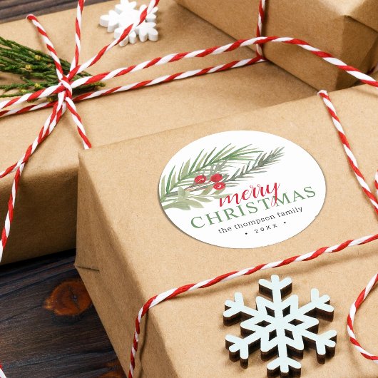 Feestelijke Kerstgroen Ronde Sticker