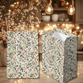 Feestelijke Kerstgroen Rood Bessen Medium Cadeauzakje