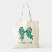 Feestelijke Kerstgroene Gingham Strik Tote Bag (Achterkant)
