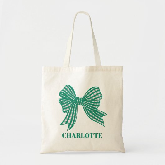 Feestelijke Kerstgroene Gingham Strik Tote Bag (Voorkant)