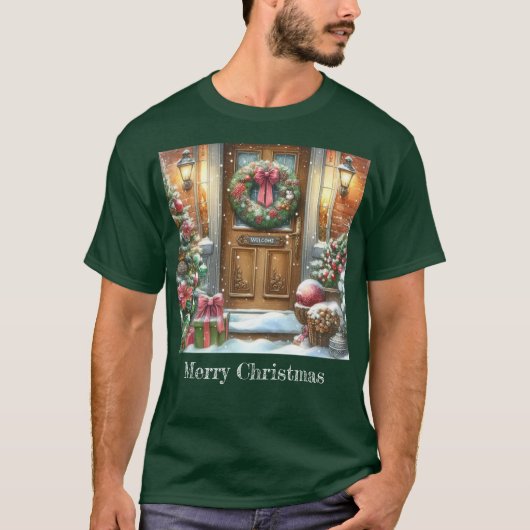 Feestelijke Kerstgroet Groen T-shirt (Voorkant)