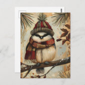 Feestelijke kerstgroet met schattige vogel briefkaart (Voorkant / Achterkant)