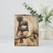 Feestelijke kerstgroet met schattige vogel briefkaart (Staand voorkant)