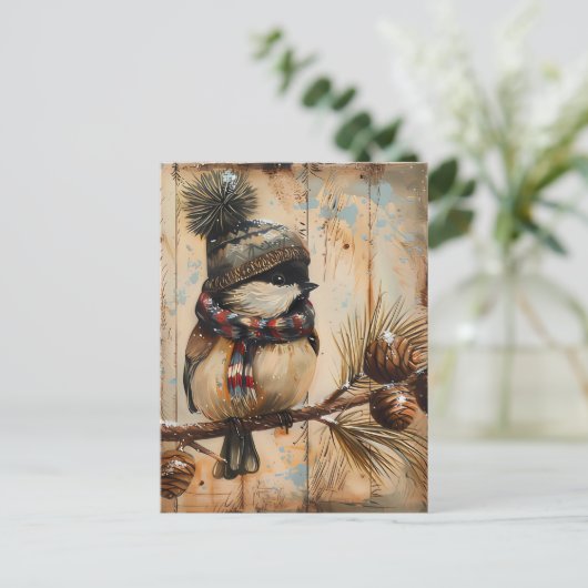 Feestelijke kerstgroet met schattige vogel briefkaart (Staand voorkant)