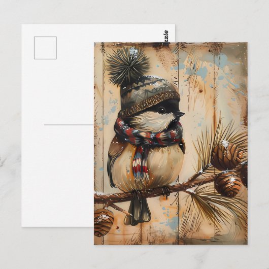 Feestelijke kerstgroet met schattige vogel briefkaart (Voorkant / Achterkant)