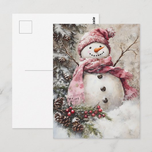 Feestelijke kerstgroet met sneeuwman briefkaart (Voorkant / Achterkant)