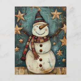 Feestelijke kerstgroet met sneeuwman briefkaart