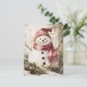 Feestelijke kerstgroet met sneeuwman briefkaart (Staand voorkant)