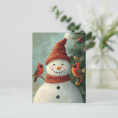Feestelijke kerstgroet Sneeuwman en Kardinalen Briefkaart (Staand voorkant)