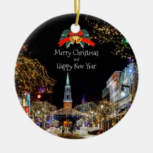 feestelijke kerstgroeten keramisch ornament (Voorkant)