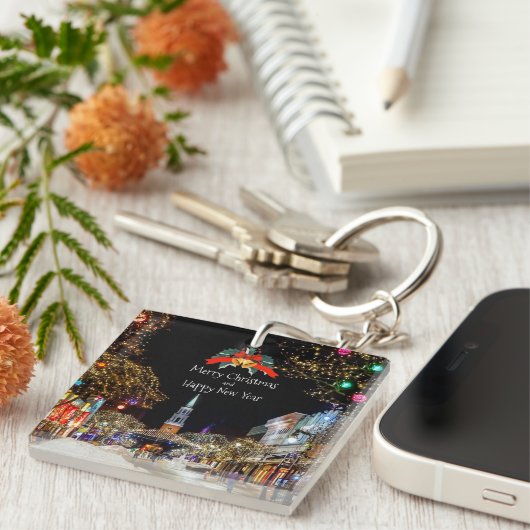 feestelijke kerstgroeten sleutelhanger (Voorkant Rechts)