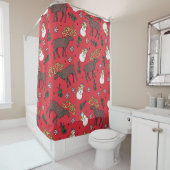 Feestelijke Kerstherten: Sneeuwmanpatroon Douchegordijn (In situ)