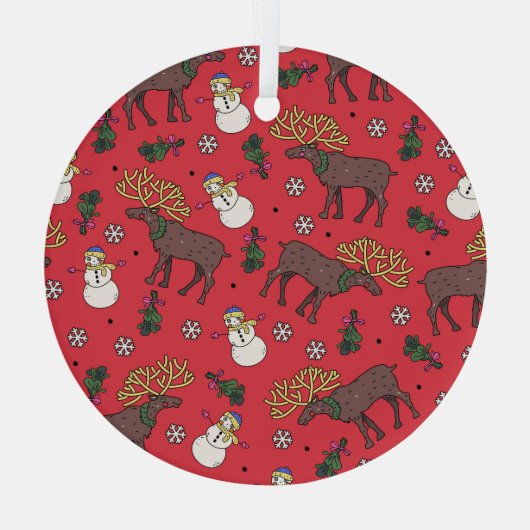 Feestelijke Kerstherten: Sneeuwmanpatroon Glas Ornament (Achterkant)