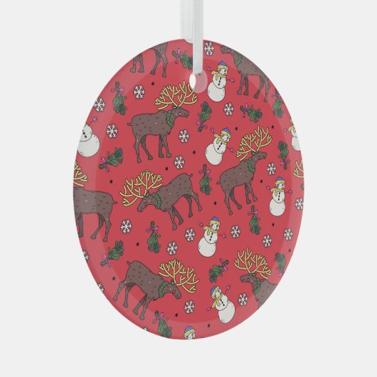 Feestelijke Kerstherten: Sneeuwmanpatroon Glas Ornament (Voorkant Rechts)