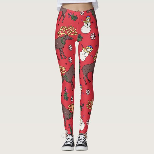 Feestelijke Kerstherten: Sneeuwmanpatroon Leggings (Voorkant)