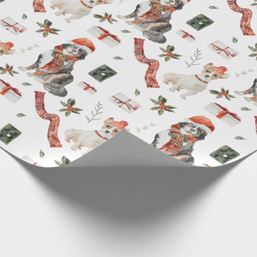 feestelijke kersthonden 3 cadeaupapier (Hoek)