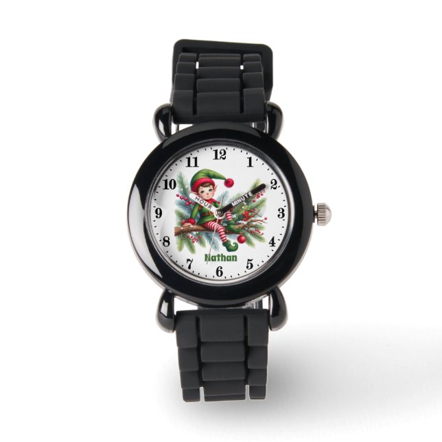 Feestelijke kerstjongens zelf naam toevoegen horloge (Voorkant)