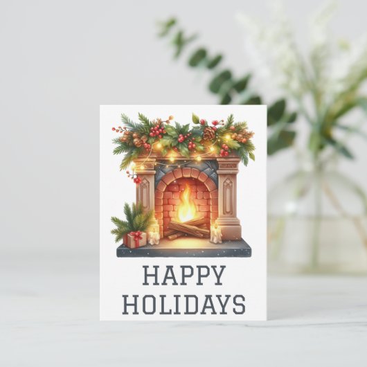 Feestelijke Kerstkaart met Haardvuur (Staand voorkant)