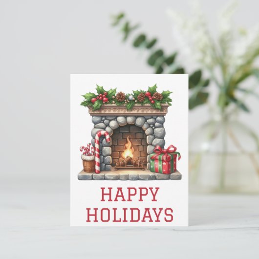 Feestelijke Kerstkaart met Haardvuur (Staand voorkant)