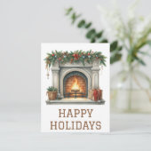 Feestelijke Kerstkaart met Haardvuur (Staand voorkant)