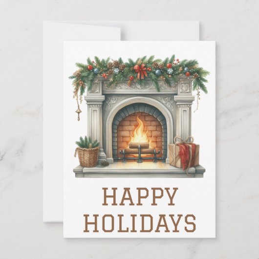 Feestelijke Kerstkaart met Haardvuur (Voorkant)