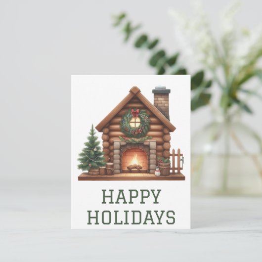 Feestelijke Kerstkaart met Haardvuur (Staand voorkant)