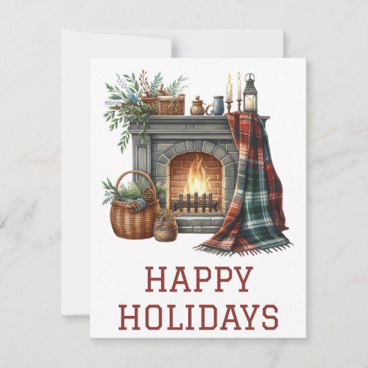 Feestelijke Kerstkaart met Haardvuur (Voorkant)