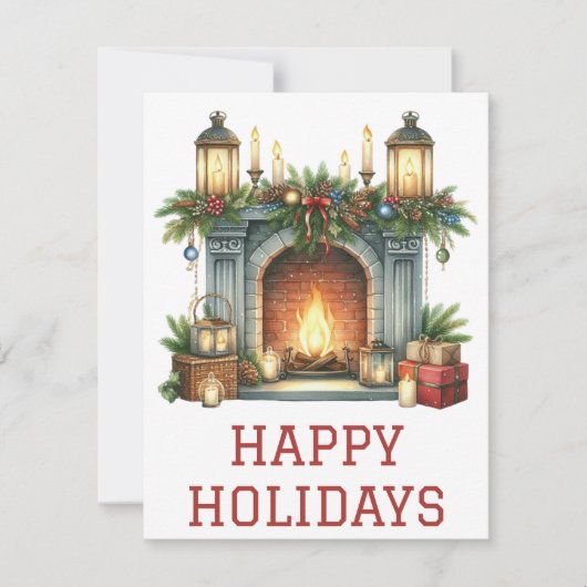 Feestelijke Kerstkaart met Haardvuur (Voorkant)