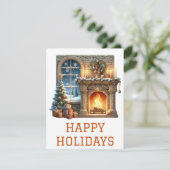 Feestelijke Kerstkaart met Haardvuur (Staand voorkant)