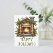 Feestelijke Kerstkaart met Haardvuur (Staand voorkant)