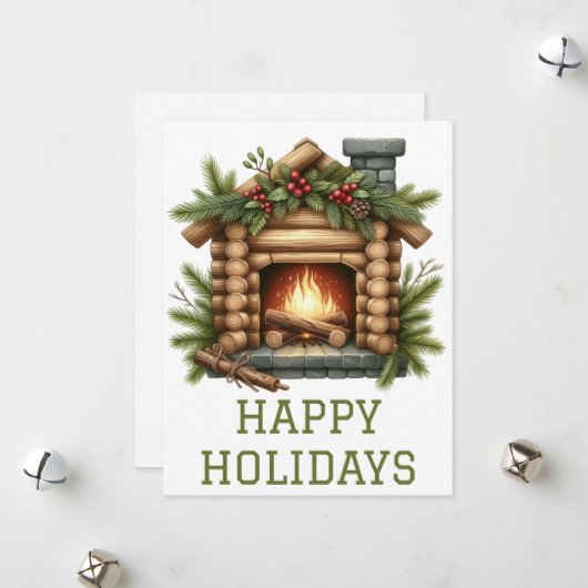 Feestelijke Kerstkaart met Haardvuur (Voorkant / Achterkant in situ)