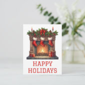 Feestelijke Kerstkaart met Haardvuur (Staand voorkant)