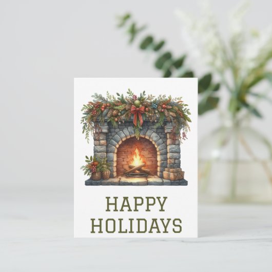 Feestelijke Kerstkaart met Haardvuur (Staand voorkant)
