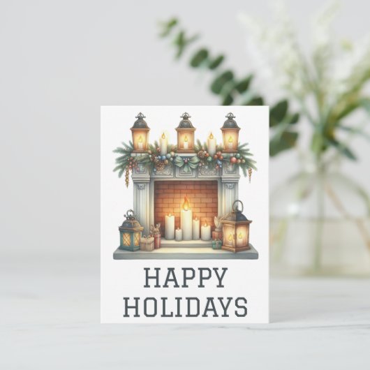 Feestelijke Kerstkaart met Haardvuur (Staand voorkant)