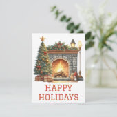 Feestelijke Kerstkaart met Haardvuur (Staand voorkant)